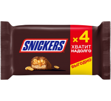 Батончик шоколадный SNICKERS с жареным арахисом, карамелью и нугой, 4х40г, Россия, 160 г