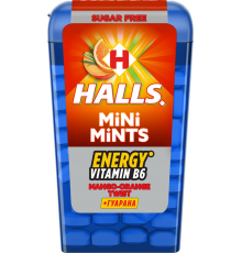 Конфеты HALLS Mini mints mango-orange twist c витамином B6 и экстрактом гуараны, 12,5г, Турция, 12,5 г